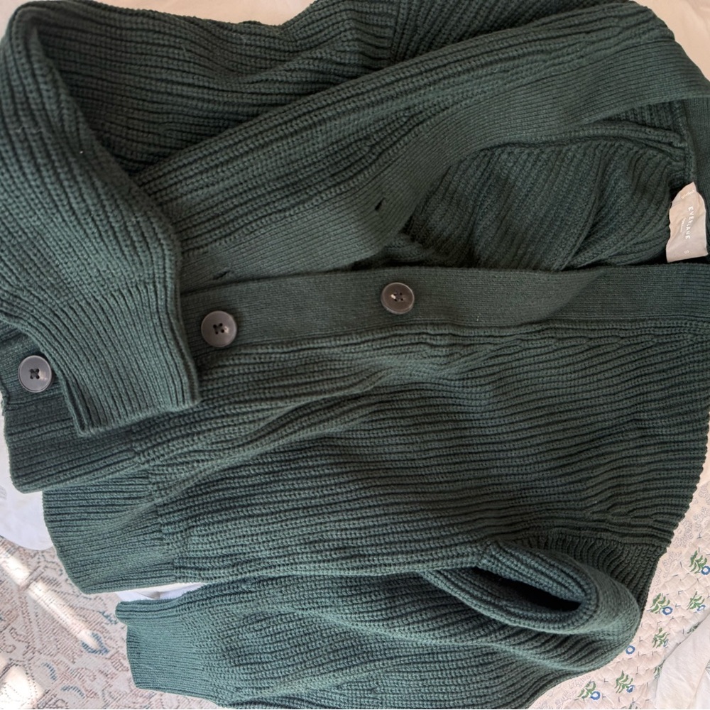 Everlane Emerald Green Ribbed Cotton Cardigan